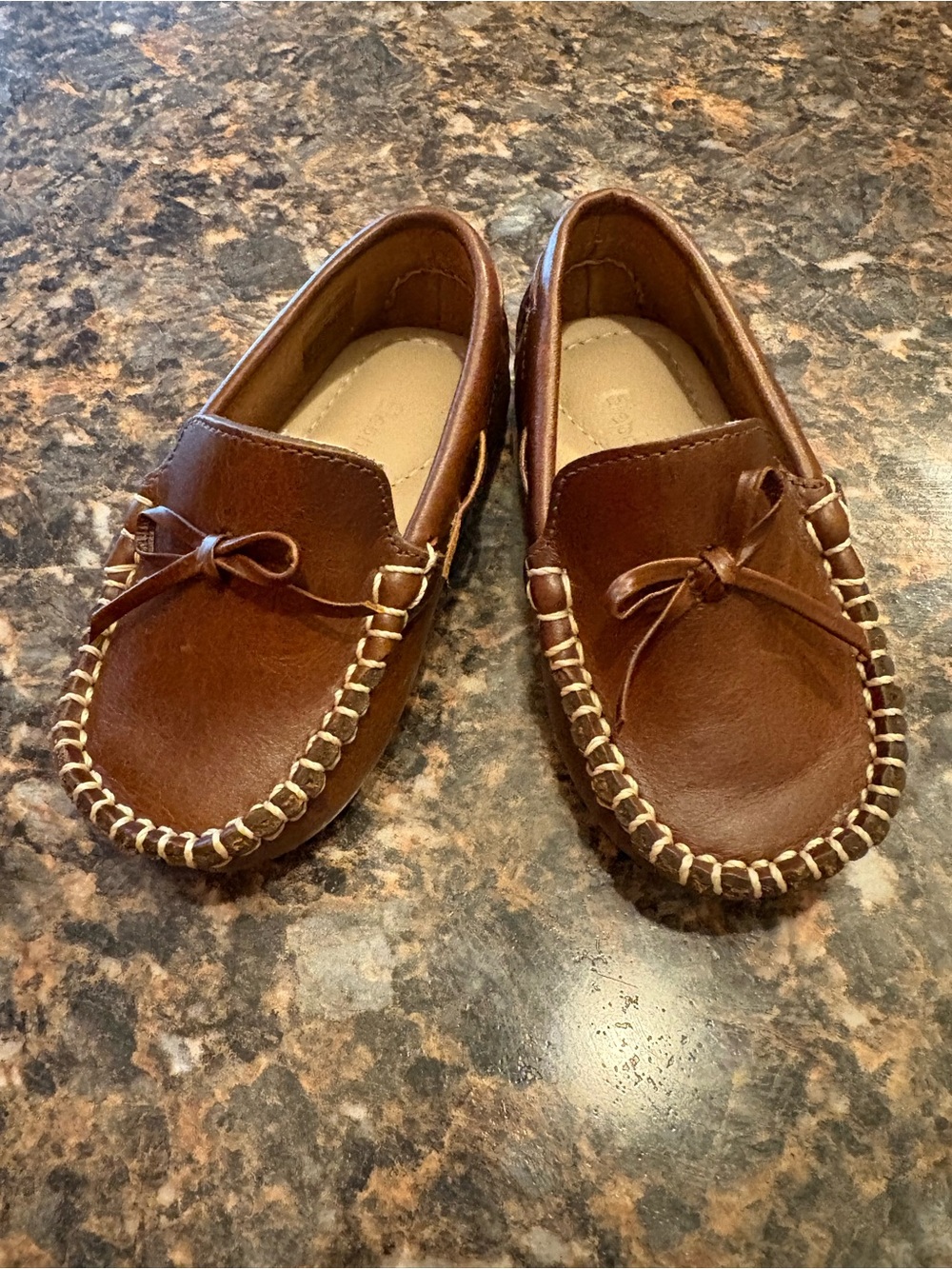 Kids Brown Moccasin Loafers with Contrast Stitching